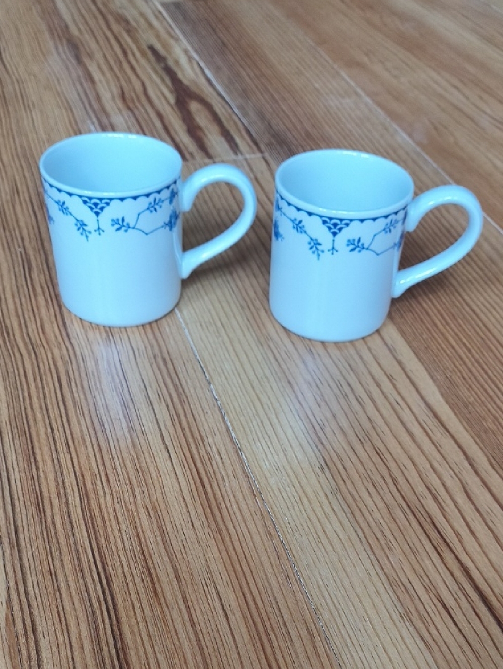 2 Johnson Brothers Blue Denmark Blue White Floral Coffee Cups England VG